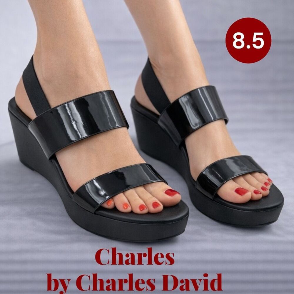 NWOT Charles by Charles David Women's Patent Wedge Heels Black Size 8.5